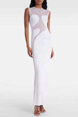 Carmina Mesh Paneled Maxi Bandage Dress - White