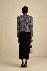 Justine black frayed-edge checked tweed jacket