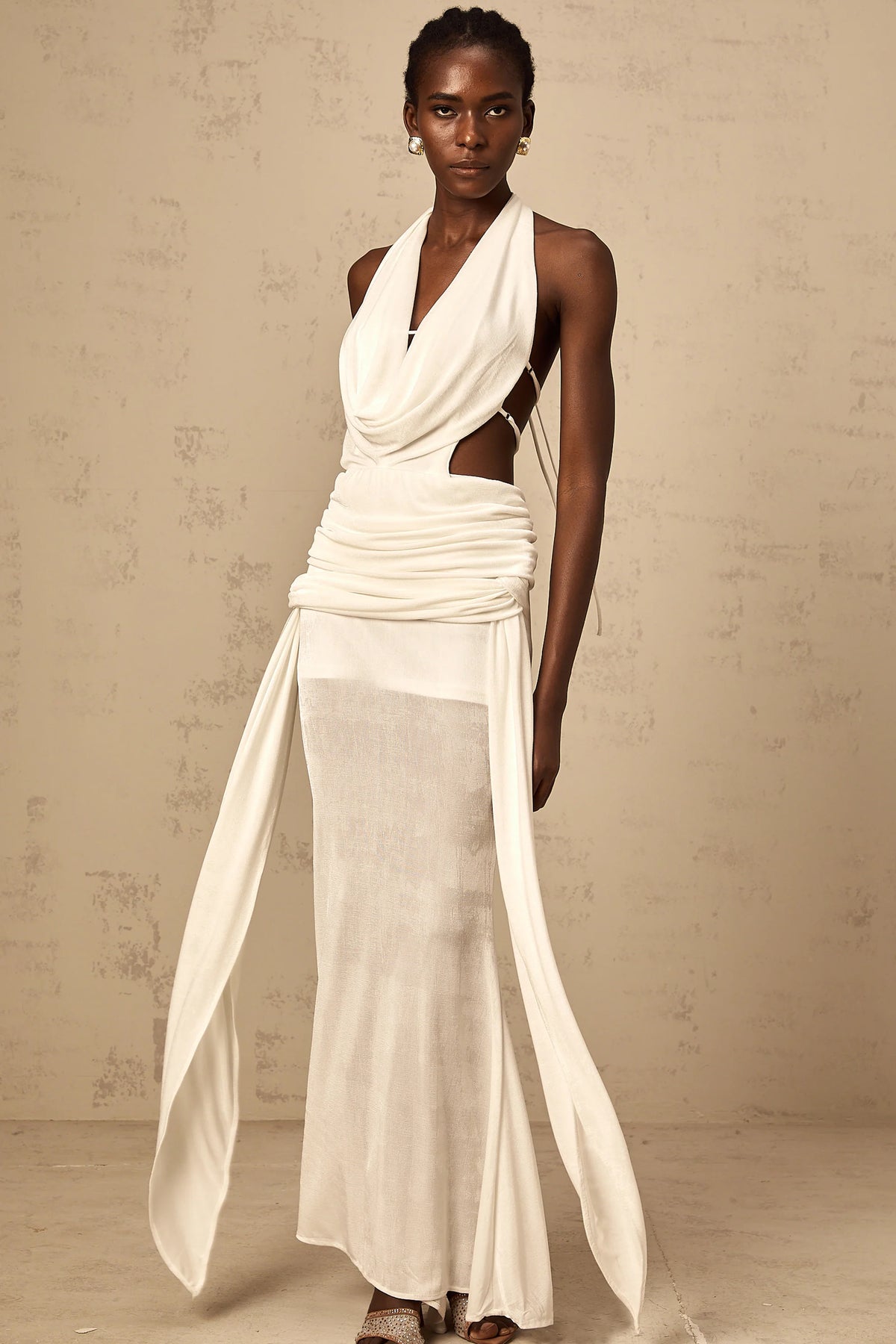 Déotille halterneck backless maxi dress in White