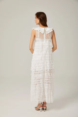 Alora white lace-trim tiered maxi dress
