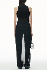 Carola Ribbed Cutaway Split Top - Black