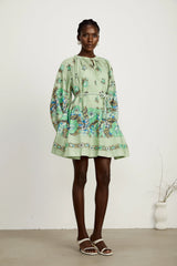 Diane green floral-print slip-on mini dress