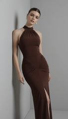Maison Celie Halter Ruched Evening Gown 2025