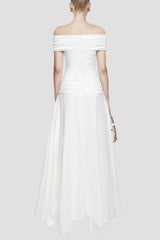 Harsian Off Shoulder Draped Maxi Dress - White