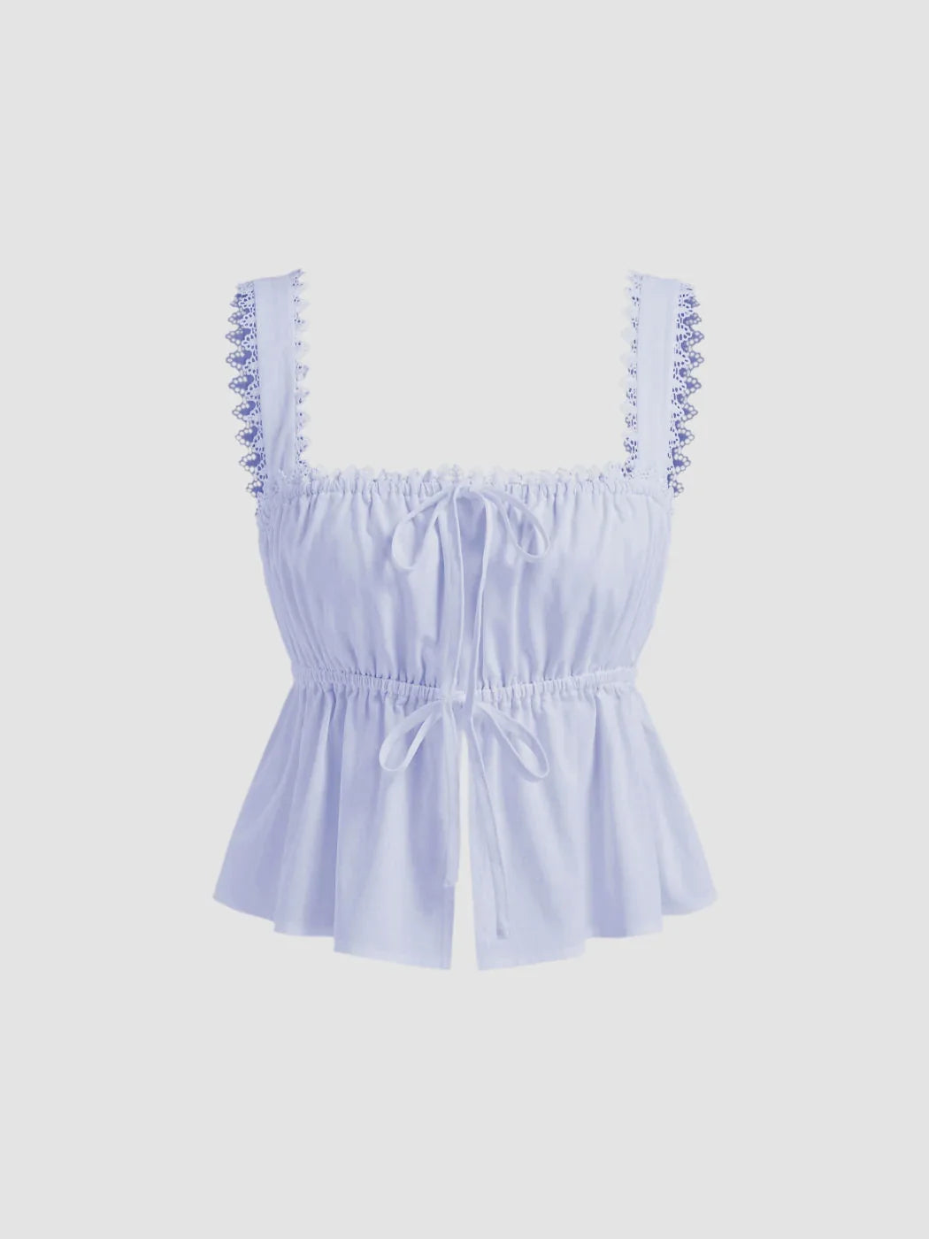 100% Cotton Square Neck Broderie Anglaise Tie Front Bow Top
