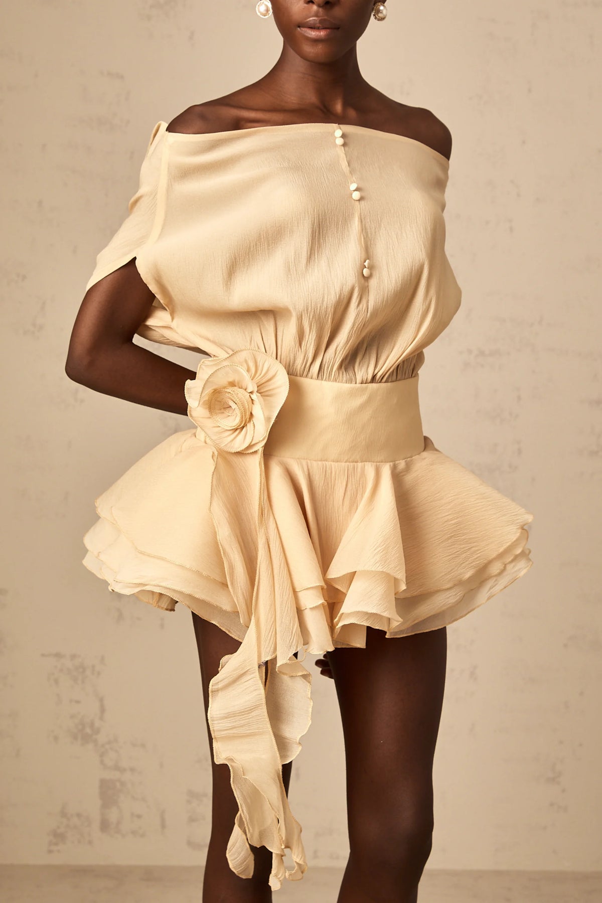 Amélie floral-appliqué flounced mini dress