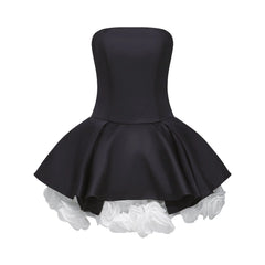 Lucie black petal-layered strapless corset mini dress