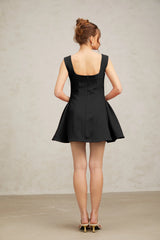 Margherita square-neck puff mini dress in Black