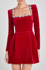 Lilay Diamante Square Collar Mini Bandage Dress - Red