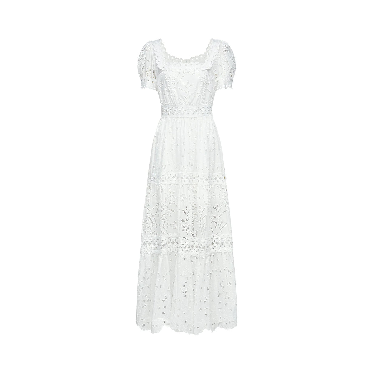 Hélène lace cut-out semi-sheer midi dress
