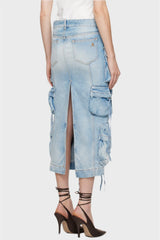 Alma Cargo Denim Midi Skirt