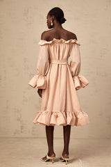 Agathe pink tied-waist ruffled midi dress