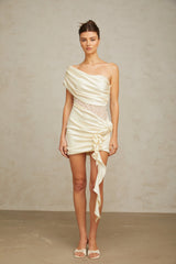 Anaïs neutrals lace-panel asymmetric mini dress