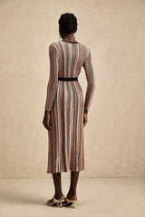 Adèle stripe wrap-design metallic midi dress