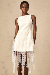 Justine white disc-design fringed midi dress