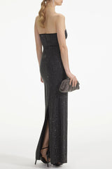 Addax Strapless Crystal Cutout Maxi Bandage Dress