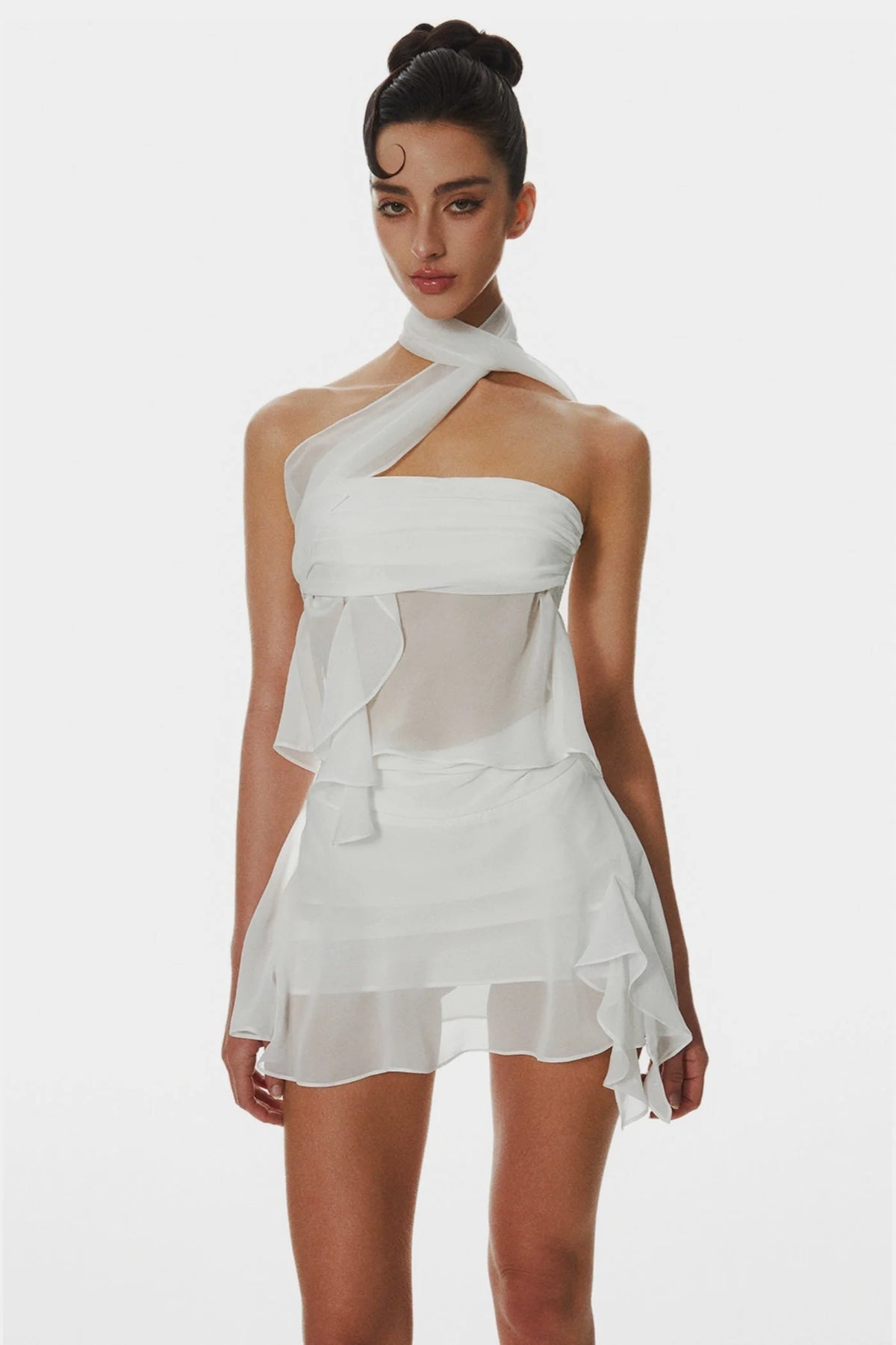 Cabau Chiffon Wrap Around Top - White