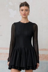 Hélène black pointelle puff mini dress