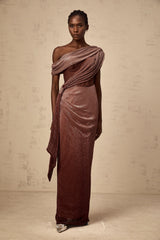 Delphine ribbon-design corset maxi dress in Brown
