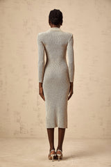 Candice gold pointelle ribbed-knit midi dress