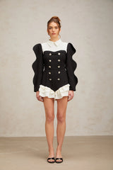 Chloe color-blocked heart-shaped-button ruffled bodysuit