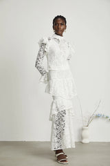 Delphine ruffled cut-out top & skirt matching set