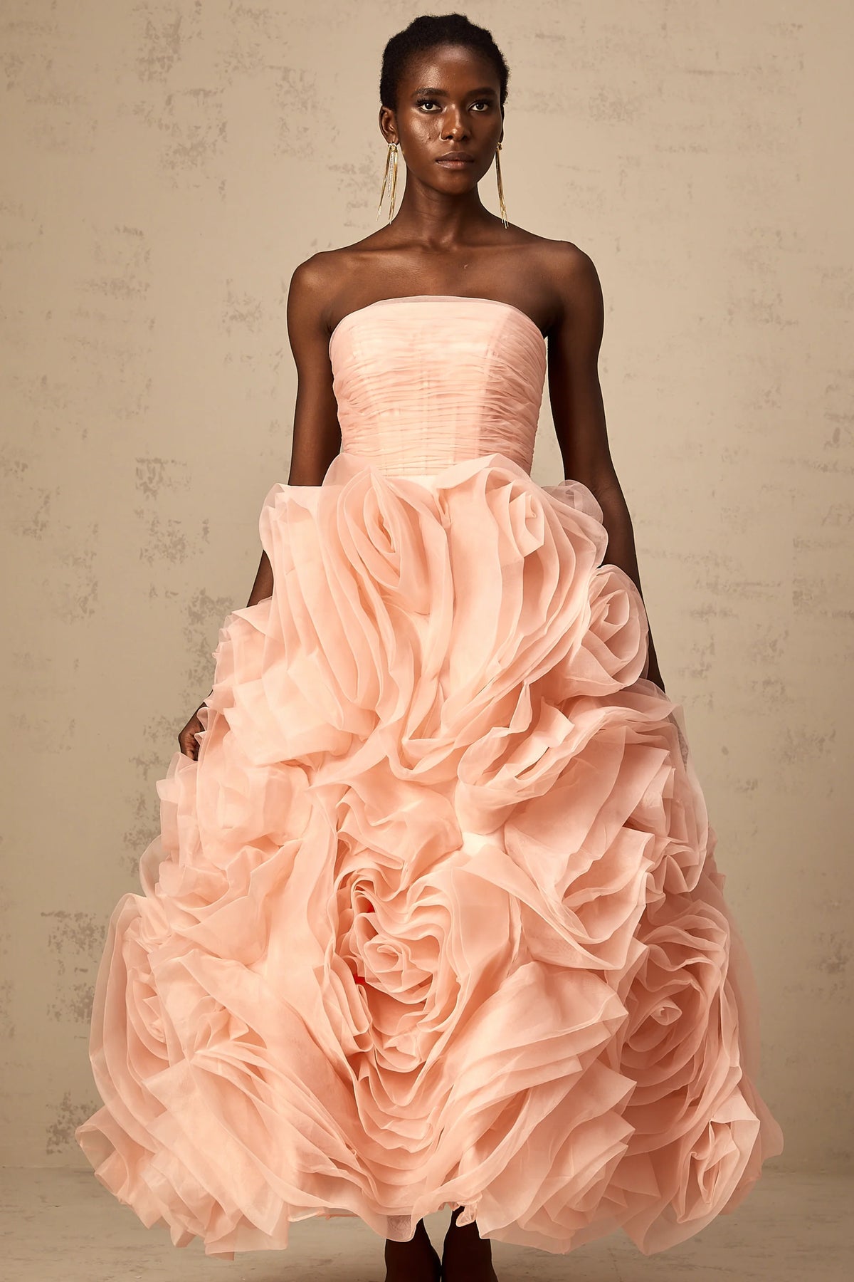 Leane pink off-shoulder 3d-petal tulle midi dress