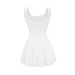 Leiana white pleated lace straps dress