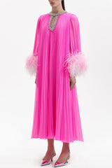 Manja Diamante Chiffon Feather Maxi Dress - Pink