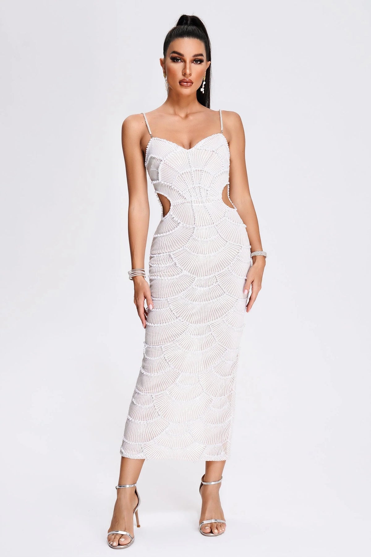 Ella Pearl Sequin Cutout Midi Dress