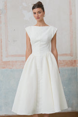 Amandine white open-back cap-sleeve midi dress