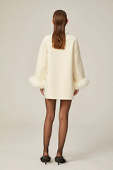 Frédérique white wool fur embellished coat