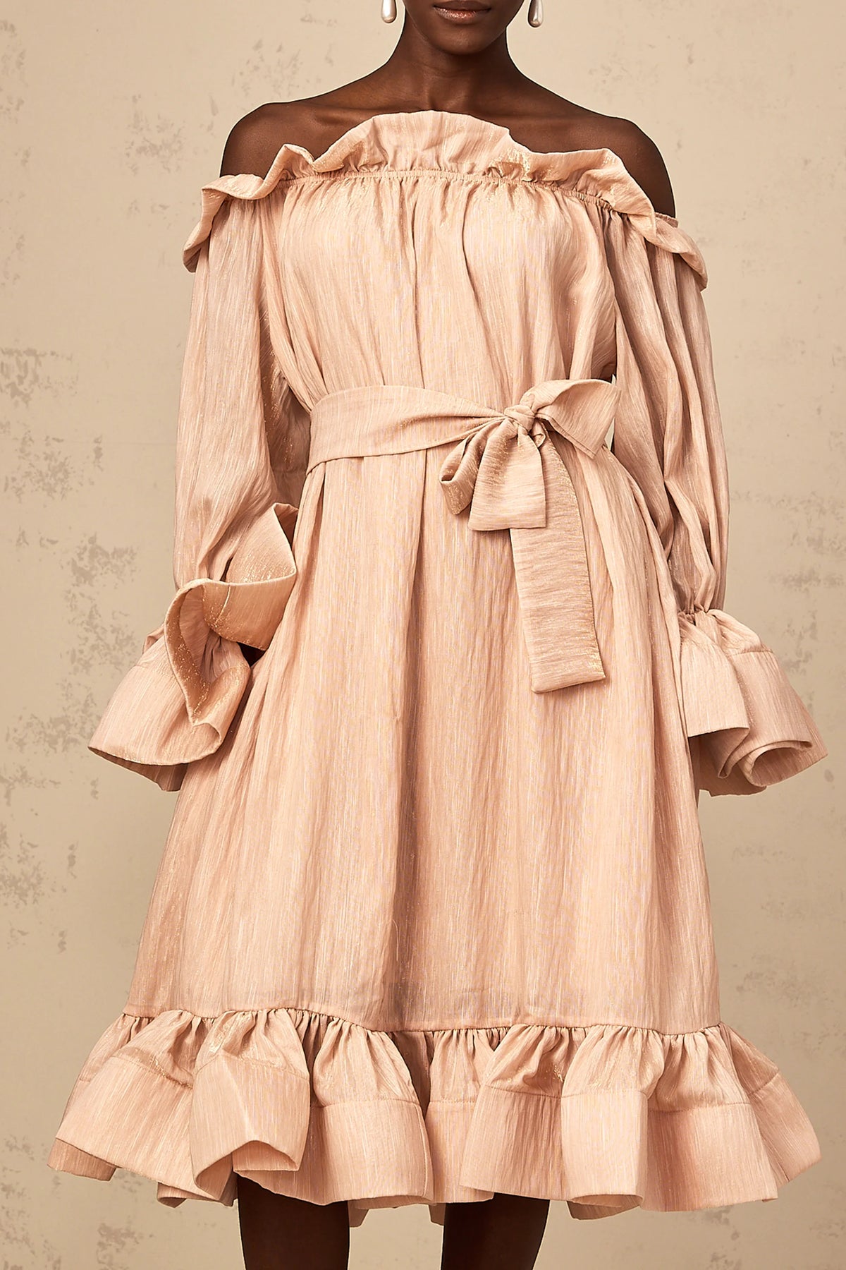 Agathe pink tied-waist ruffled midi dress