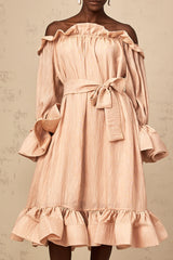 Agathe pink tied-waist ruffled midi dress