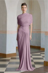 Catherine asymmetric pleated maxi dress in Purple