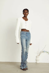 Daphné white fluffy-knit cropped cardigan