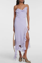 Kenzia Asymmetric Ruffle Midi Dress - Purple