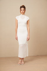 Joséphine horizontal-stripe tulle midi dress