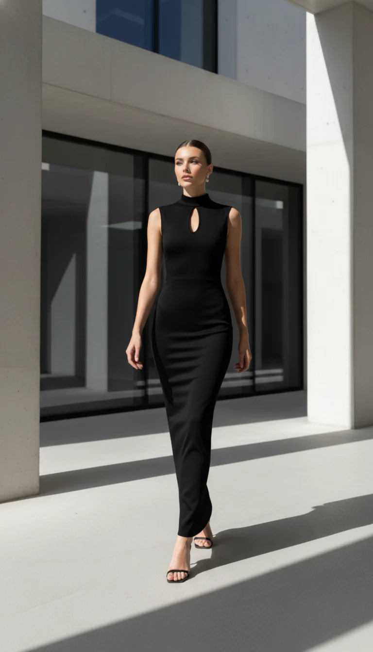 Maison Celie – Elegant Black Midi Dress