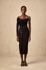 Louise black cut-out asymmetric midi dress
