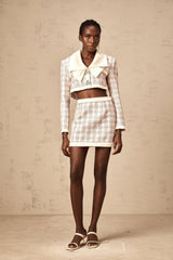 Ludivine pink checked tweed jacket & skirt matching set