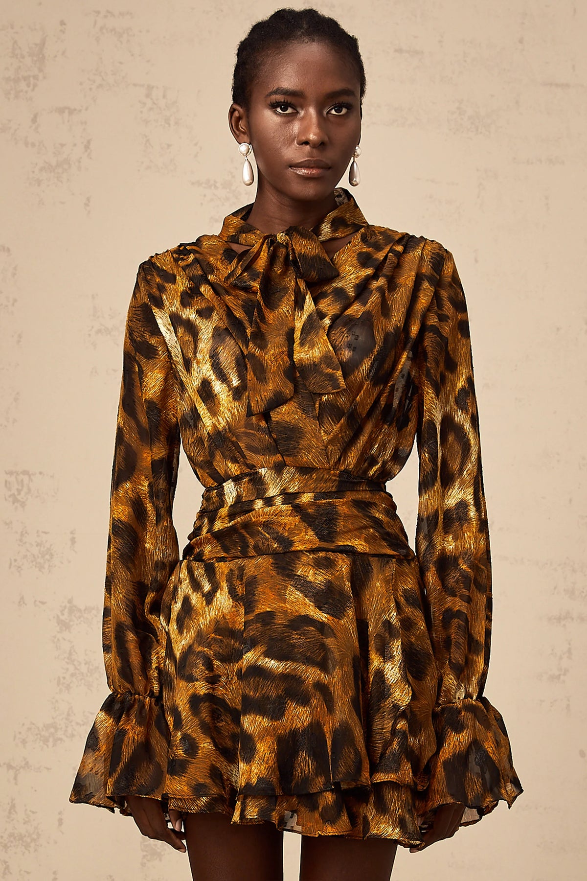 Alizée brown leopard-print flounce mini dress