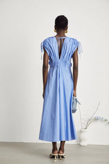 Emma petal-detail drawstring maxi dress in Blue