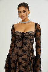 Cyrielle black flared-cuff long-sleeved dress