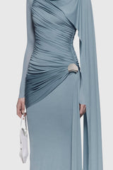 Betsey Asymmetrical Flap Ruched Maxi Dress - Blue