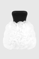 Archki Ruched Flower Strapless Mini Dress