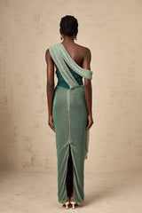 Delphine ribbon-design corset maxi dress in Green