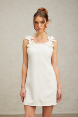 Clémence white faux-flower mini dress