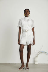 Chloé lace-butterfly embroidered top & shorts matching set