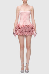 Cindia Floral Lace Up Corset Two Piece Set - Pink